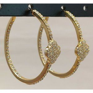 New MX Signature Collection Gold Tone Hoop Earrings rhinestones Flower 1.75"